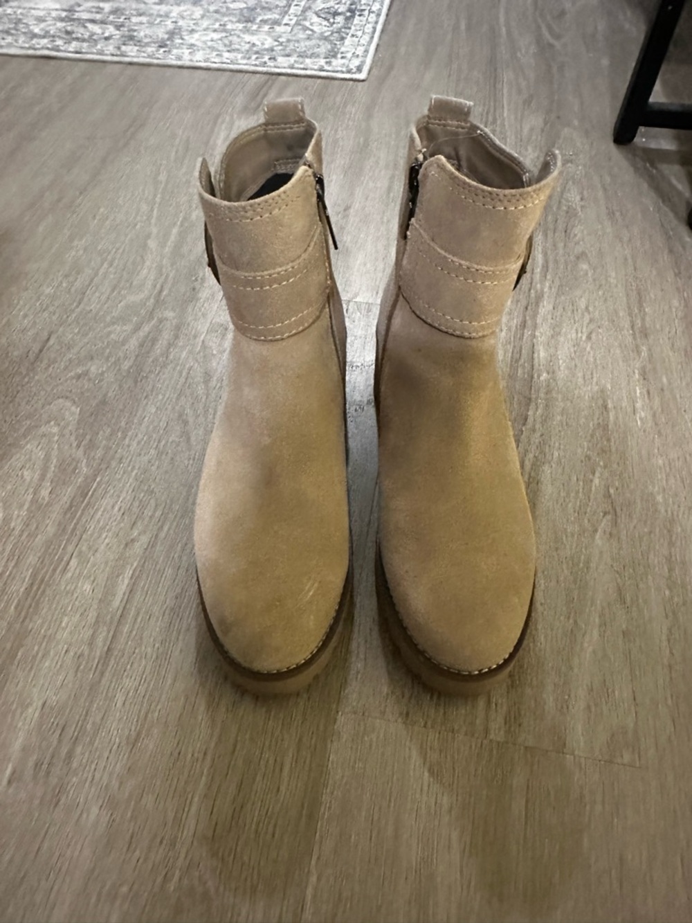 Blondo Beige Suede Buckle Ankle Booties - Picture 4 of 8